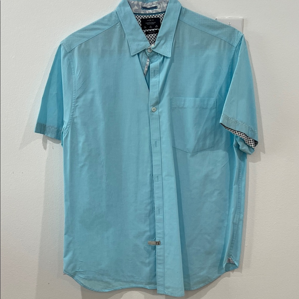 Men's Short Sleeve Aqua Button-Up Shirt